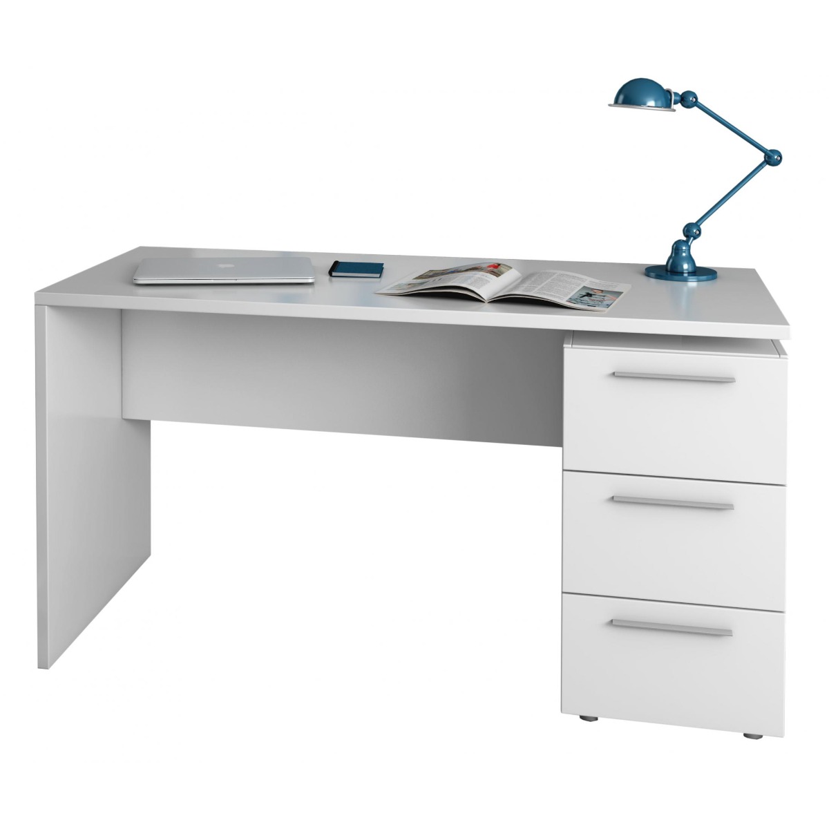 Saltash High Gloss Office Desk with 3 Drawers - White - Sigrid Mills