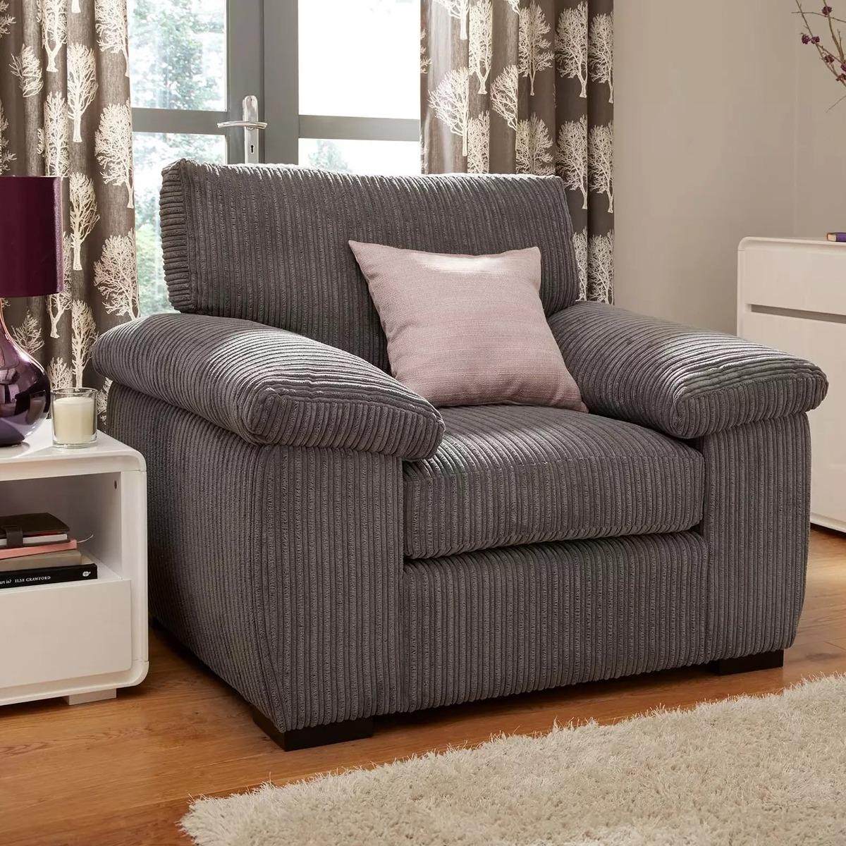 Armchair AMALFI Full Back Jumbo Cord Chair Charcoal - Sofa Central