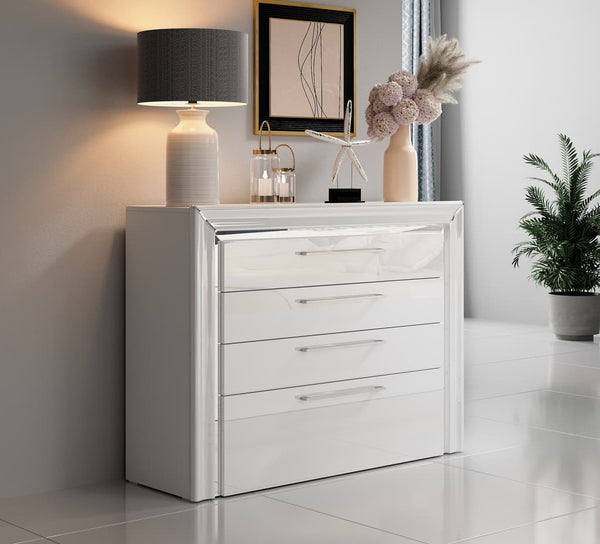 ANALDA White Chest of Drawers - Large-sized, 4 Drawers - Art Nest