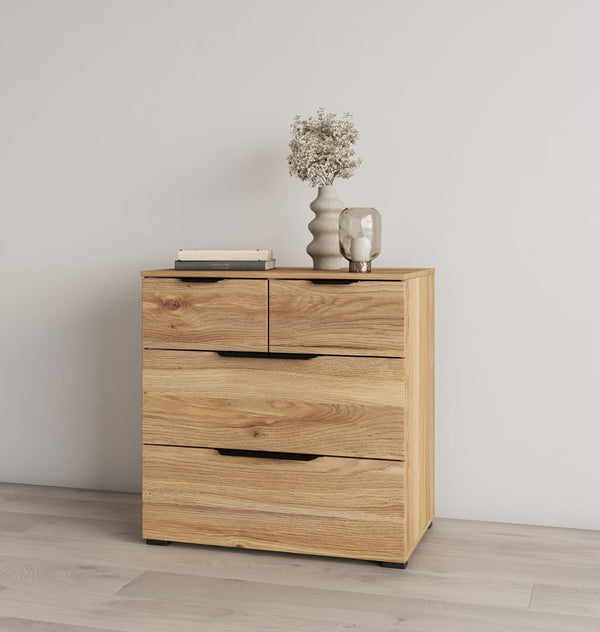 TIVERTON Oak Finish Chest of Drawers - Medium-sized, 4 Drawers - Art Nest