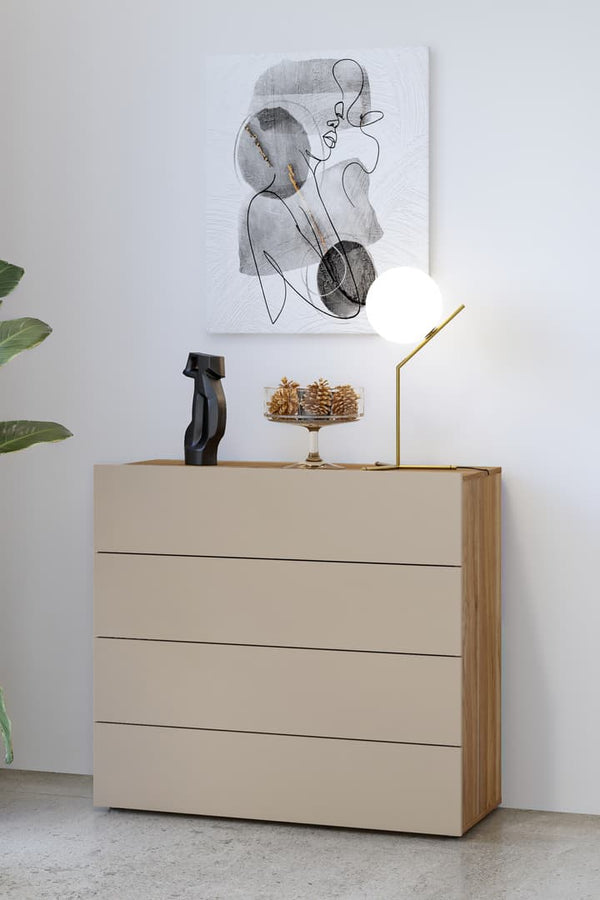 INGERSOLL Oak Finish Chest of Drawers - Medium-sized, 4 Drawers - Art Nest