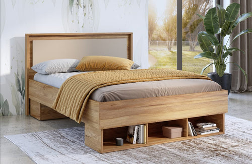Kingsize Bed - CASEY Wooden Bed Oak Mauvella - Art Nest