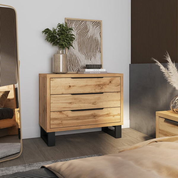 HALIFAX Oak Finish Chest of Drawers - Large-sized, 3 Drawers - Art Nest