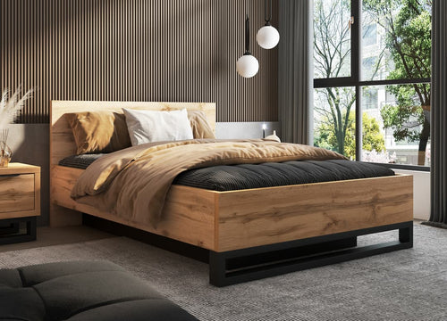 Double Bed - BOZENA Ottoman Bed Oak Wotan - Art Nest