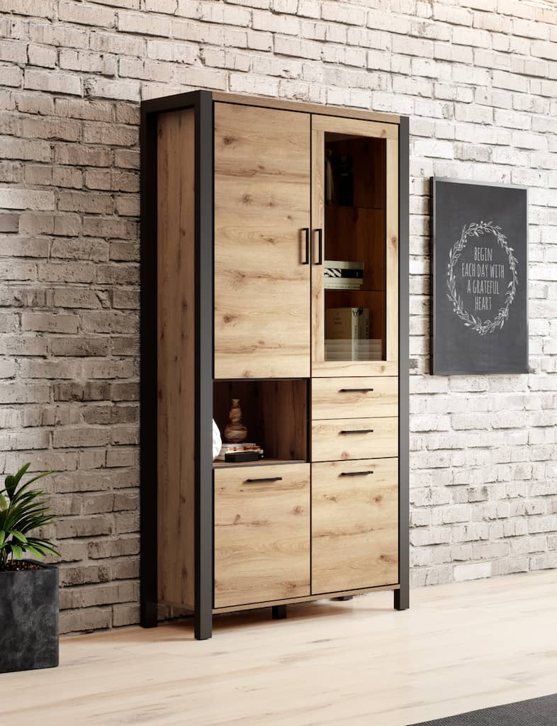 Display Rack - FREGENE Display Cabinet Oak Taurus 100cm - Art Nest