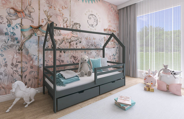 Single Bed - OVASH Wooden 3ft Bed with Storage Graphite - Art Nest