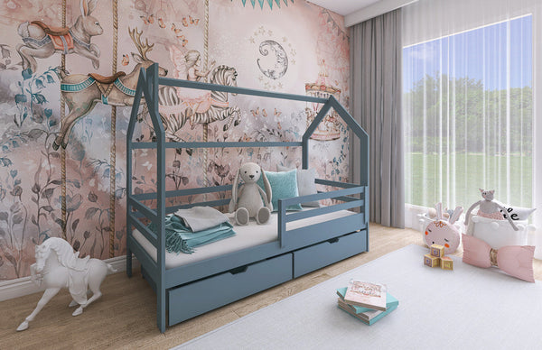 Single Bed - OVASH Wooden 3ft Bed with Storage Grey - Art Nest