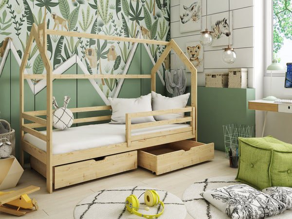 Single Bed - OVASH Wooden 3ft Bed with Foam Mattress and Storage Pine - Art Nest