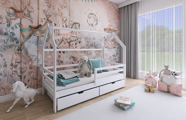 Single Bed - OVASH Wooden 3ft Bed with Storage White Matt - Art Nest