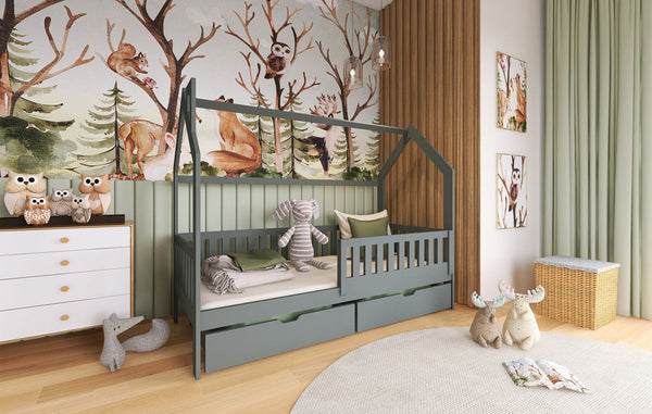 Single Bed - BARCELONA I Wooden 3ft Bed with Bonnell Mattresses Graphite - Art Nest