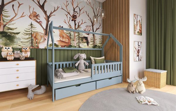 Single Bed - JOE I Wooden 3ft Bed with Storage Grey - Art Nest