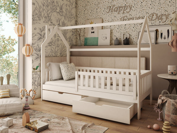 Single Bed - JOE I Wooden 3ft Bed with Bonnell Mattresses and Storage White Matt - Art Nest