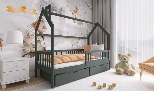 Single Bed - BARCELONA II Wooden 3ft Bed with Bonnell Mattresses Graphite - Art Nest