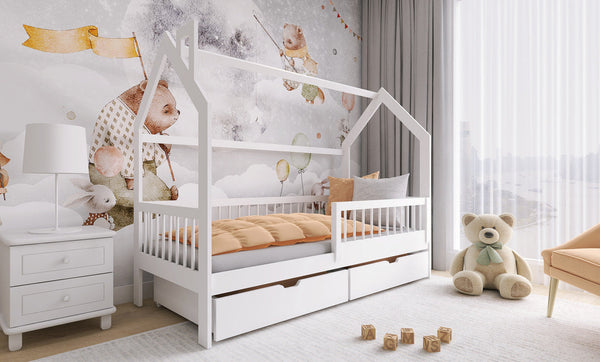 Single Bed - JOE II Wooden 3ft Bed with Bonnell Mattresses and Storage White Matt - Art Nest