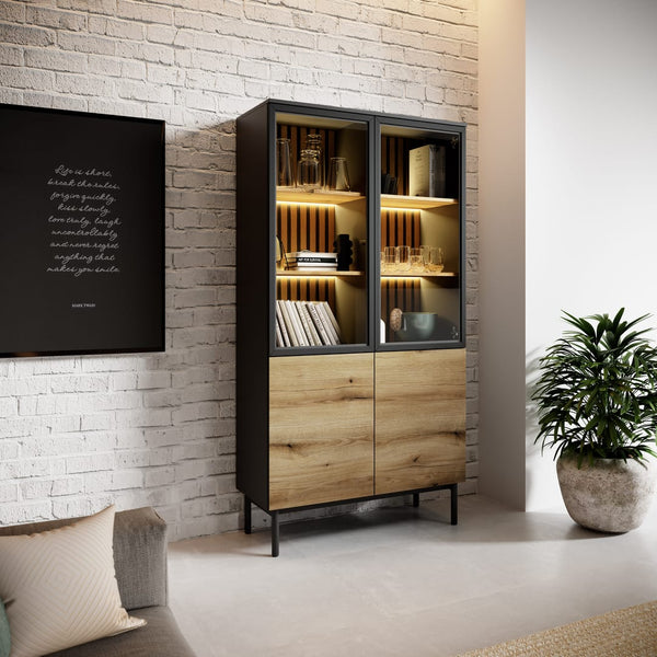 Display Rack - HONG Display Cabinet Oak Evoke & Black 100cm - Art Nest