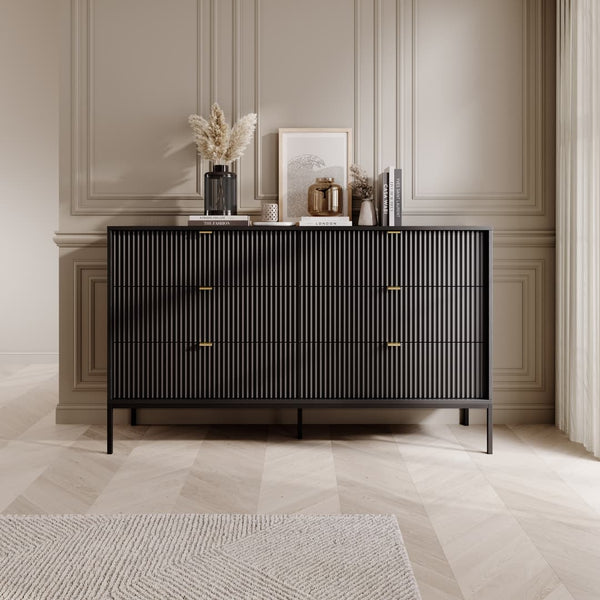 NOVAR Black Chest of Drawers - Extra Large-sized, 6 Drawers - Art Nest
