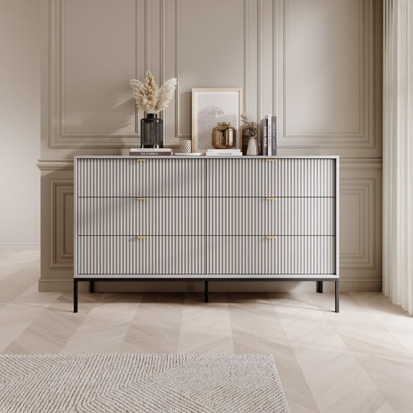 NOVAR Grey Chest of Drawers - Extra Large-sized, 6 Drawers - Art Nest