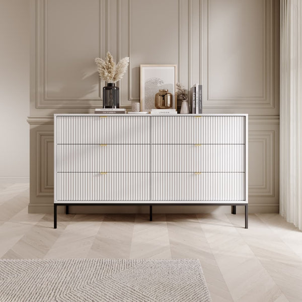 NOVAR White Chest of Drawers - Extra Large-sized, 6 Drawers - Art Nest