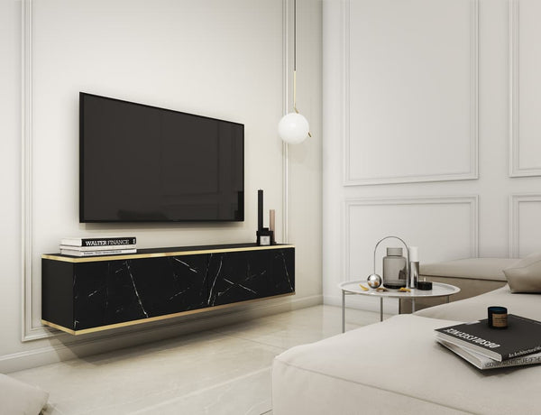 Display Rack - MAYA Display Cabinet Black Marble 135cm - Art Nest