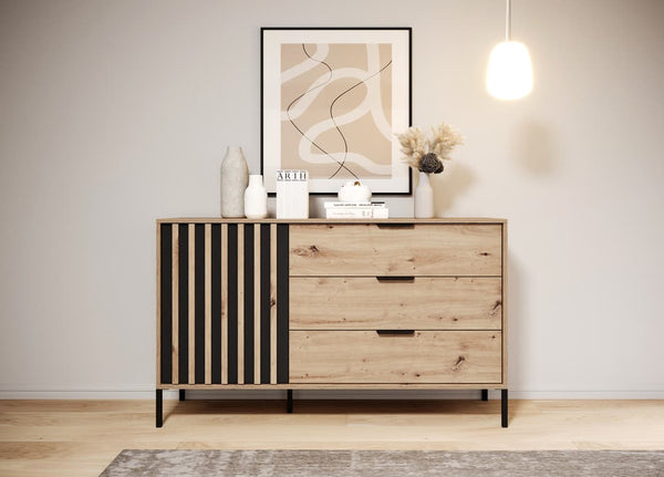 TADWORTH Oak Finish Chest of Drawers - Large-sized, 3 Drawers - Art Nest