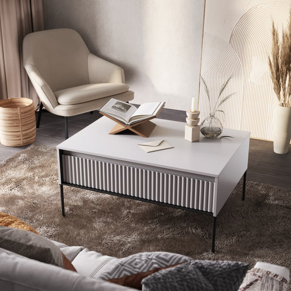 Coffee Table - BURGOS Coffee Table White Matt 100cm - Art Nest