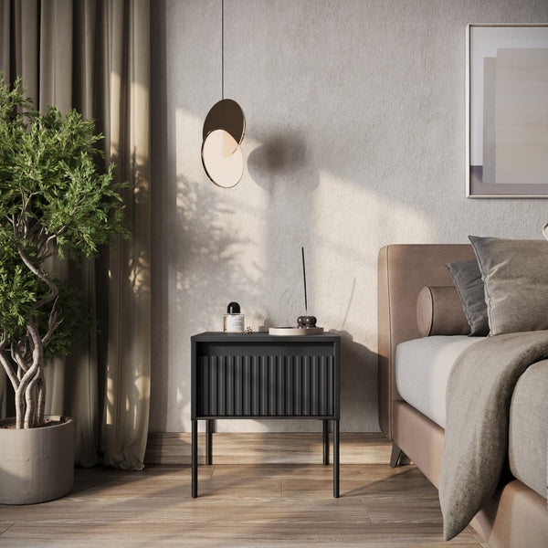 Bedside Table - BURGOS Nightstand Black Matt 46cm - Art Nest
