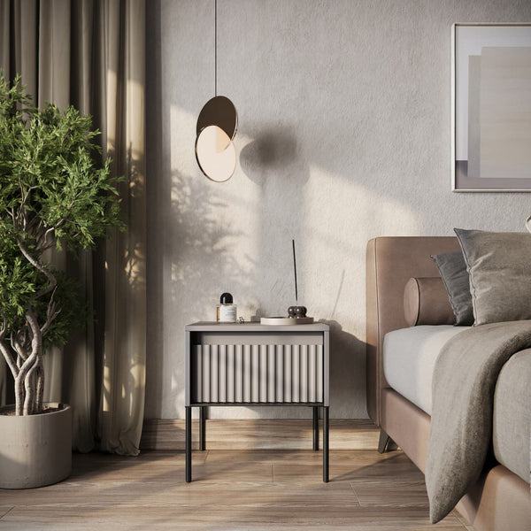 Bedside Table - BURGOS Nightstand Grey Matt 46cm - Art Nest