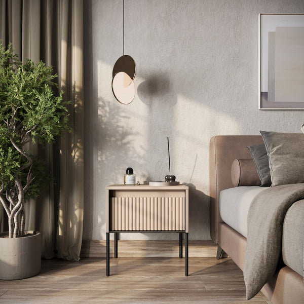 Bedside Table - BURGOS Nightstand Beige 46cm - Art Nest