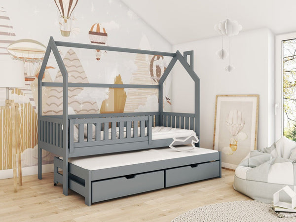 Single Bed - YORKSHIRE Wooden 3ft Bed with Trundle Graphite - Art Nest