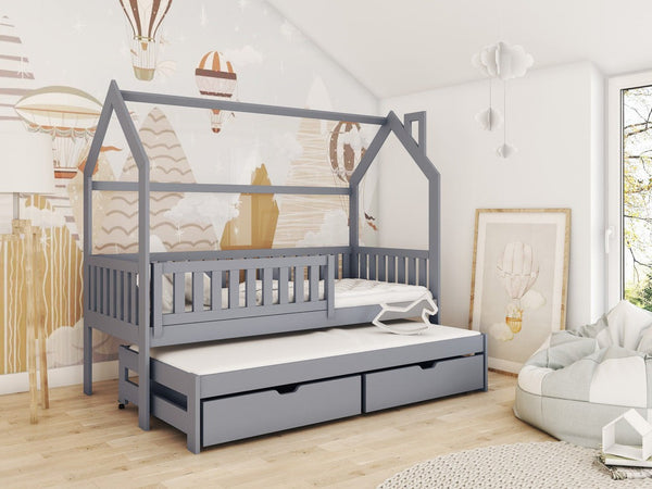 Single Bed - YORKSHIRE Wooden 3ft Bed with Trundle Grey - Art Nest