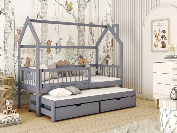 Single Bed - HOSTON Wooden 3ft Bed with Trundle Grey - Art Nest