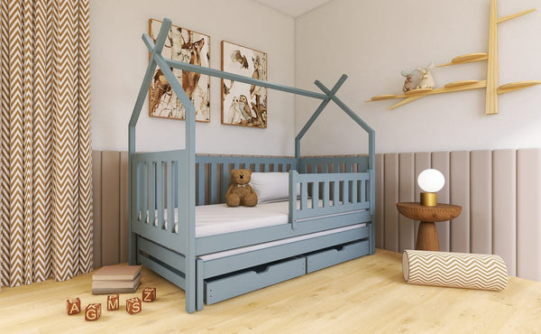 Single Bed - TEXAS Wooden 3ft Bed with Trundle Grey - Art Nest