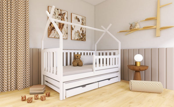 Single Bed - TEXAS Wooden 3ft Bed with Trundle White Matt - Art Nest