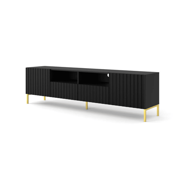 TV Cabinet - CONFREY TV Unit with 2 Drawer Black 200cm - Art Nest