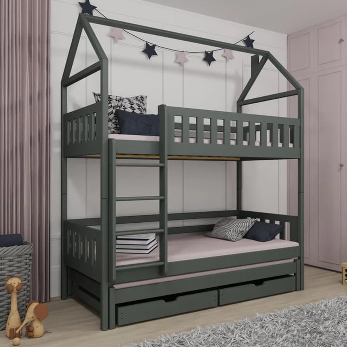 Bunk Bed - STACKWELL Bedframe with Foam Bonnell Mattress - Graphite - Art Nest