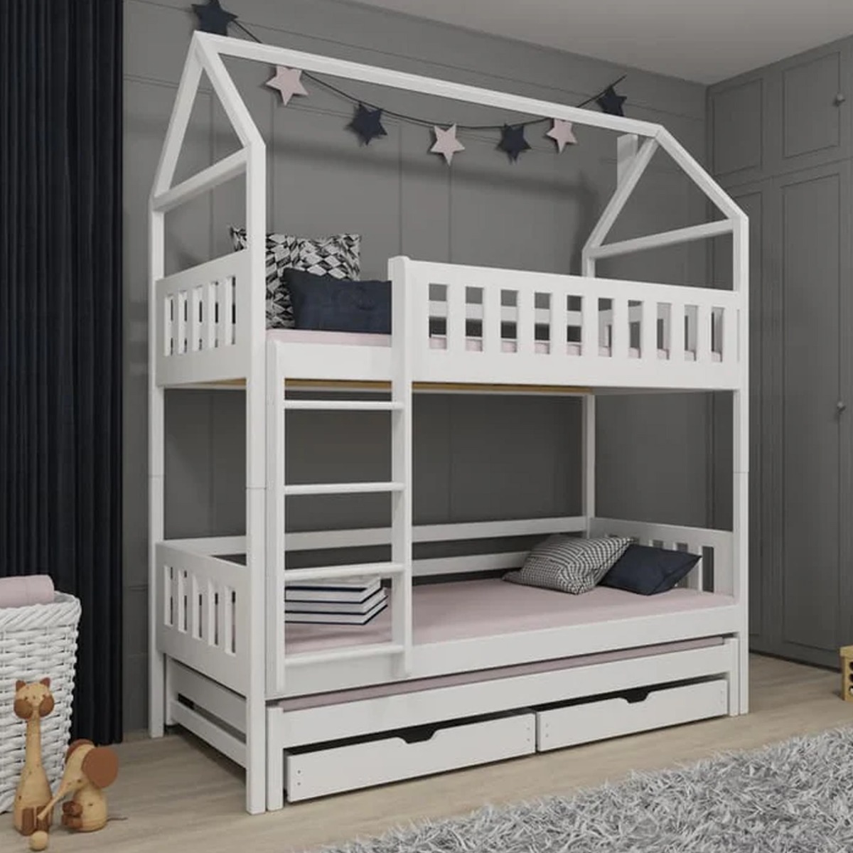 Bunk Bed - STACKWELL Bedframe without Mattress - White - Art Nest