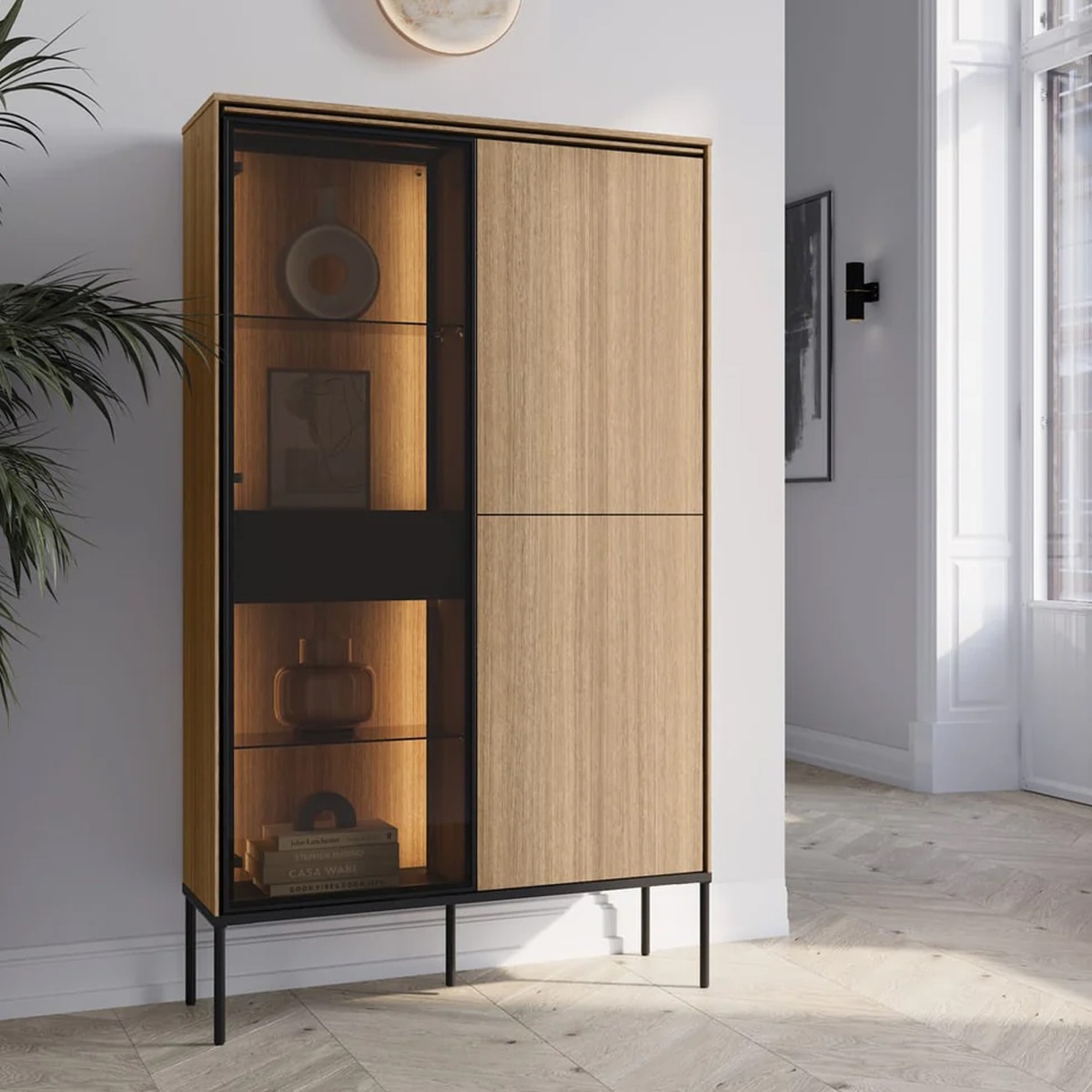 VISSORA Display Cabinet Oak Linear 91cm - Art Nest