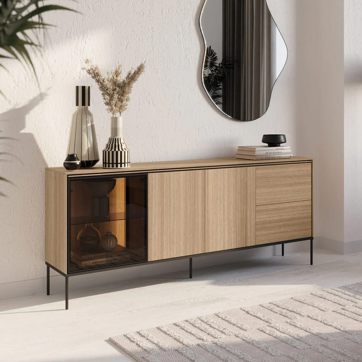 VISSORA Display Sideboard Oak Linear 201cm - Art Nest