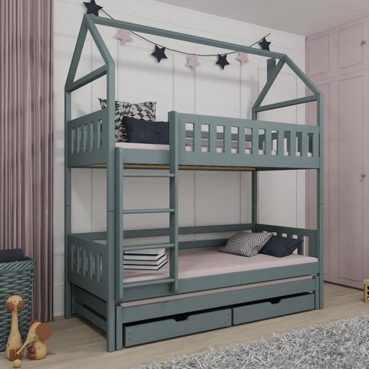 Bunk Bed - STACKWELL Bedframe with Foam Bonnell Mattress - Grey - Art Nest
