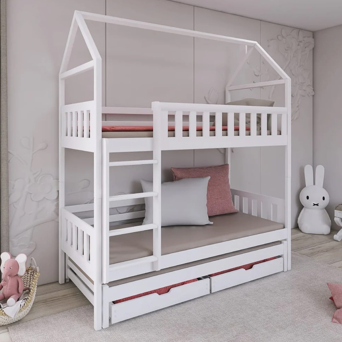 Bunk Bed - STACKWELL Bedframe with Foam Bonnell Mattress - White - Art Nest