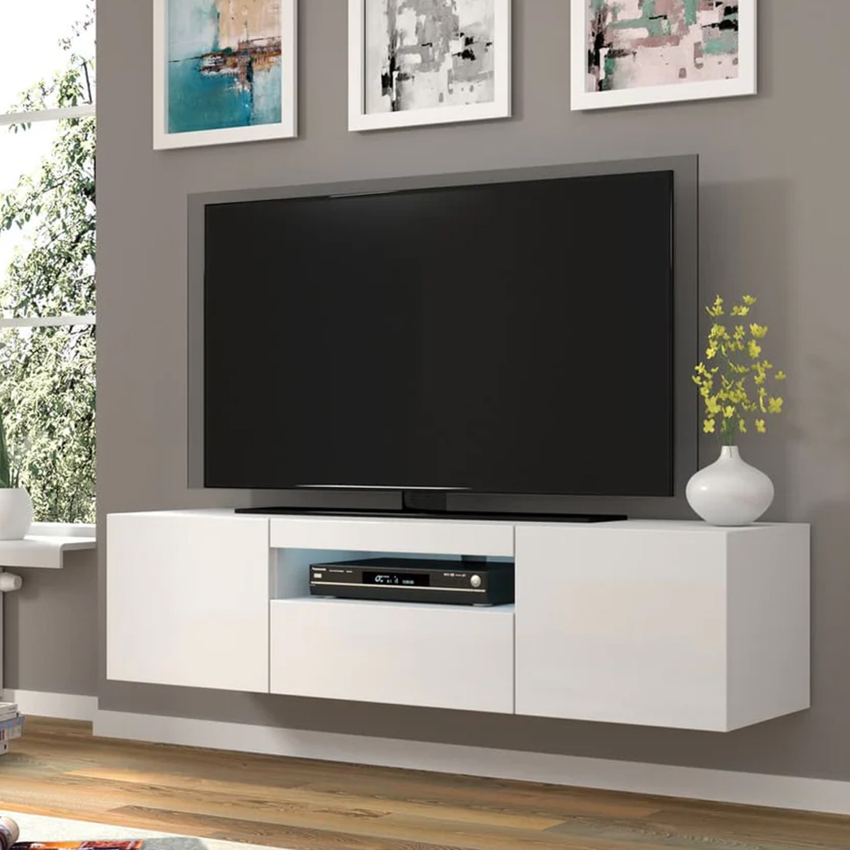 AURIELLE TV Cabinet White Gloss with LED 150cm - Art Nest
