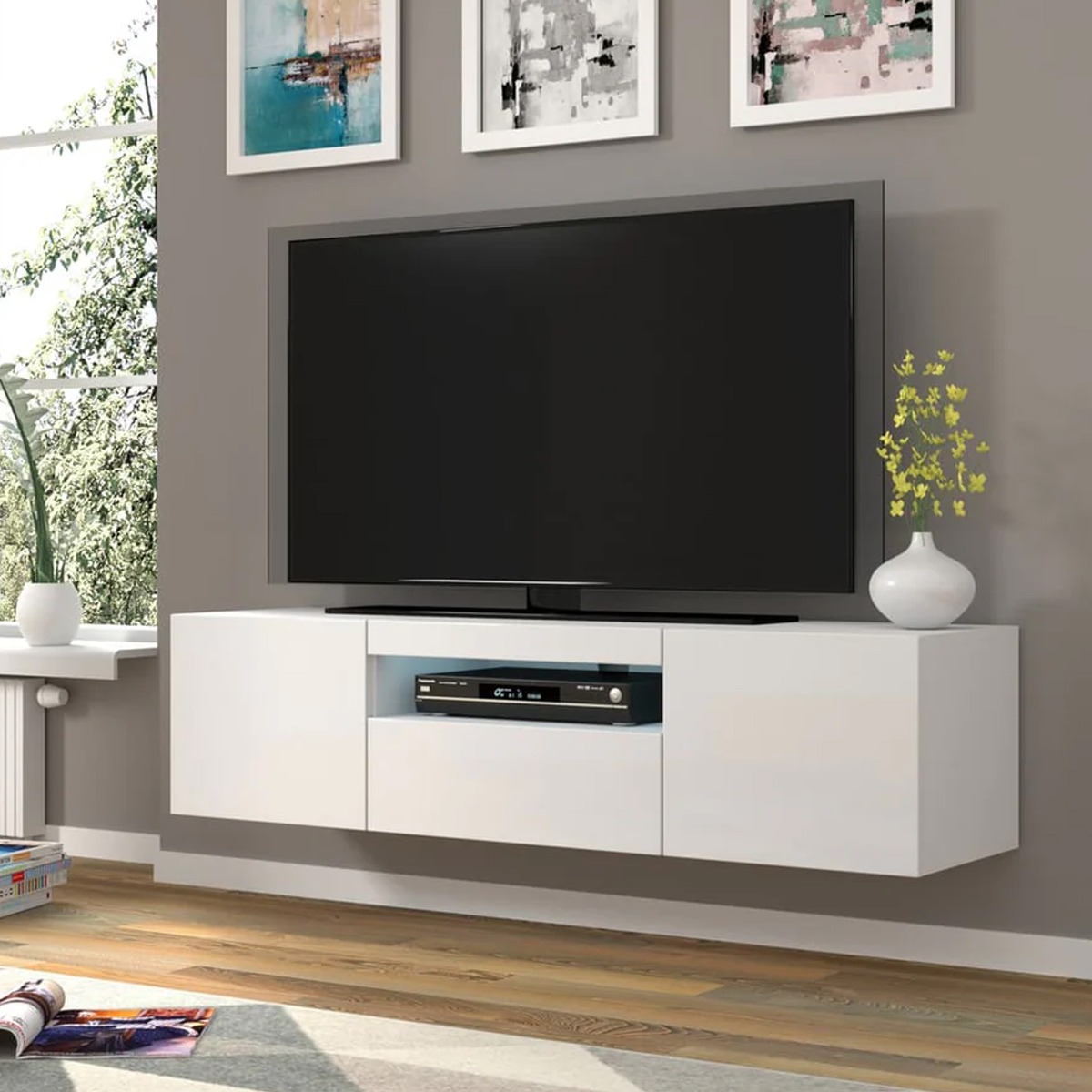 AURIELLE TV Cabinet White Matt with LED 150cm - Art Nest