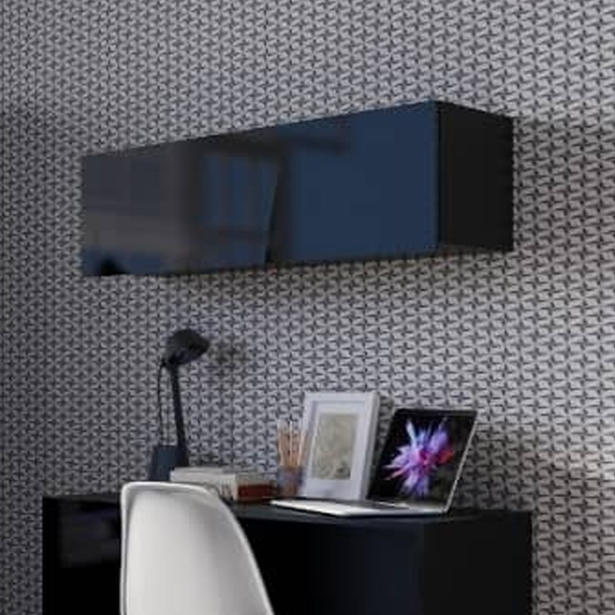 BELLMONT Wall Cabinet Black Gloss 105cm - Art Nest