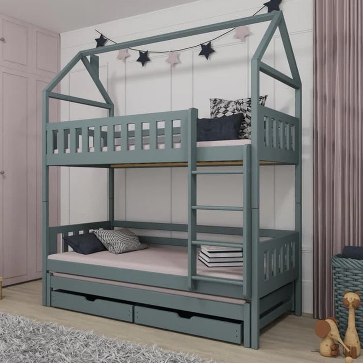 Bunk Bed - STACKWELL Bedframe with Foam Mattress - Grey - Art Nest