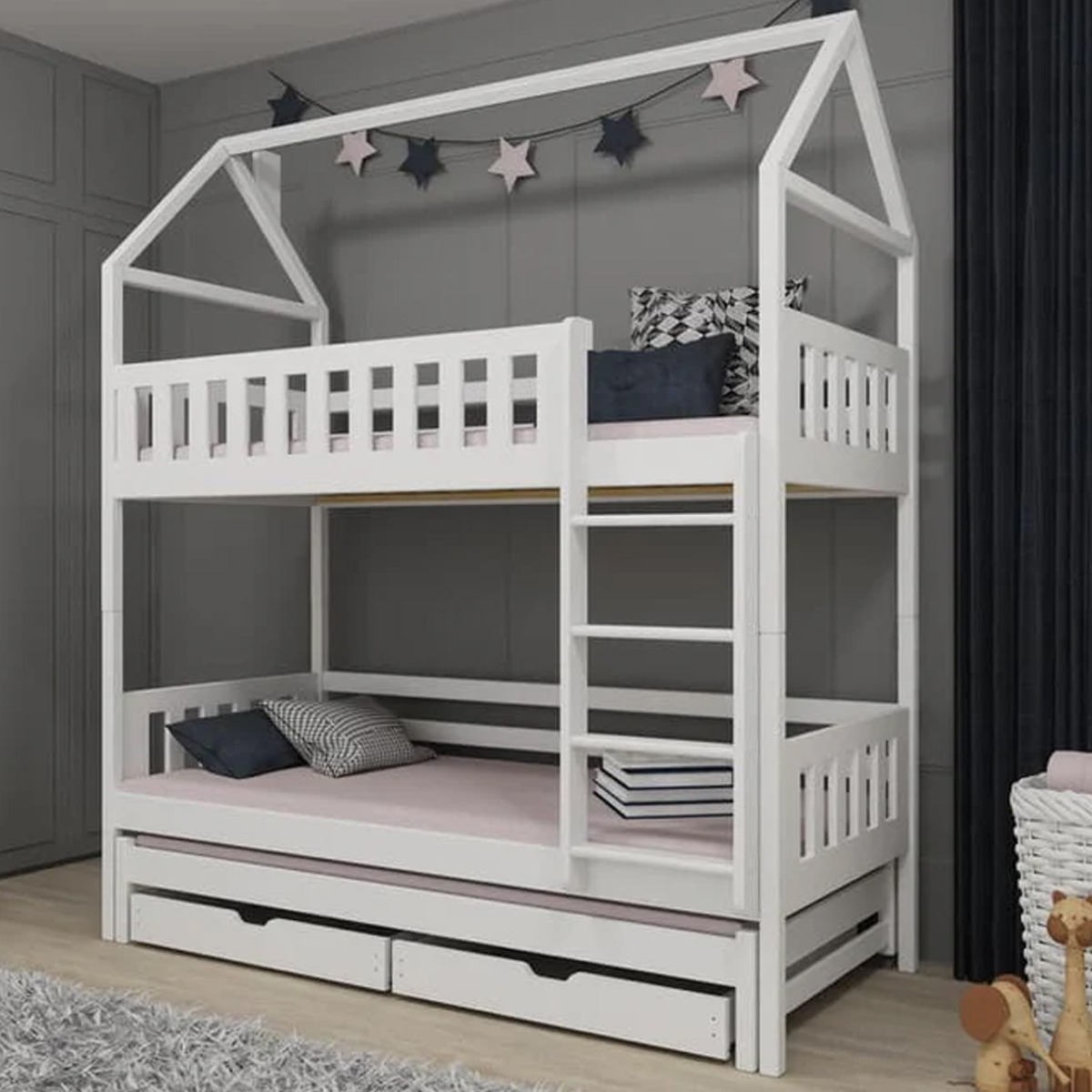 Bunk Bed - STACKWELL Bedframe with Foam Mattress - White - Art Nest
