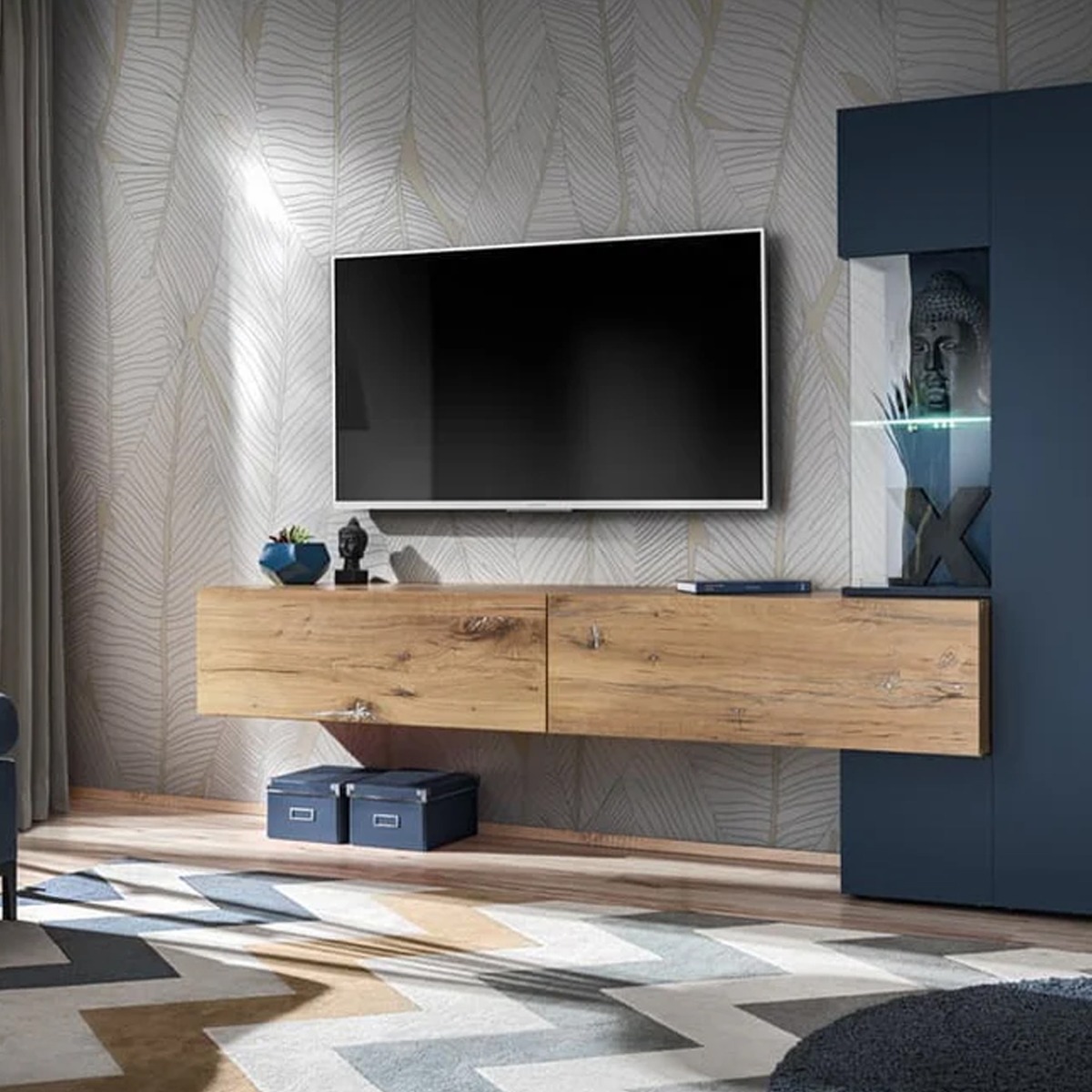 MARIVELLE Wall TV Unit Navy 210cm - Art Nest