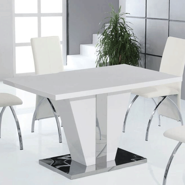 Hove Stainless Steel Base Dining Table in High Gloss - White - Sigrid Mills