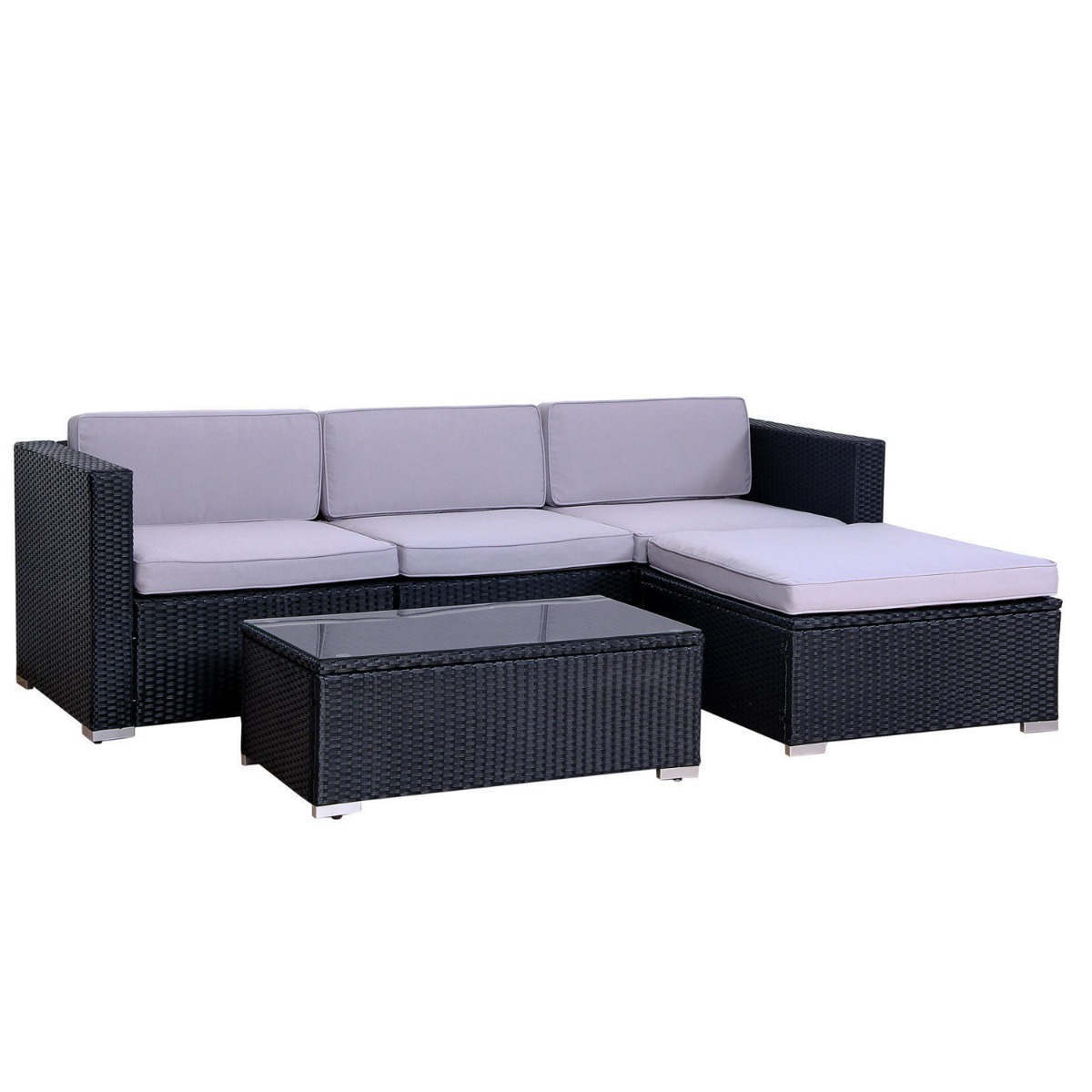 Modular 4 Seater Outdoor Corner Sofa With Coffee Table Set - Brown - Bedroom & More