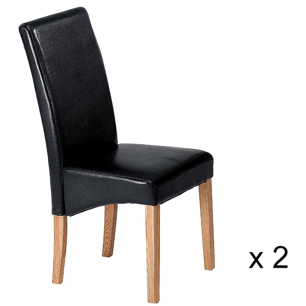 Selkirk Solid Ashwood Set of 2 Dining Chairs with PU Seats - Black - Sigrid Mills