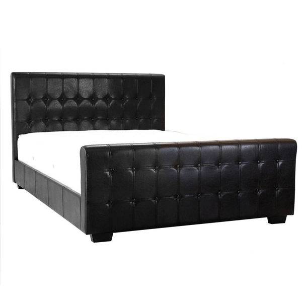 Beverley Buttoned Leather Effect Kingsize Bed - Black - Sigrid Mills